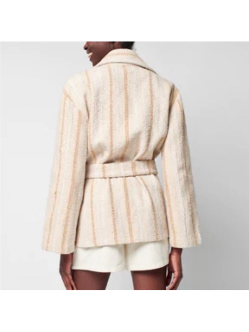 Faherty Cream Bouclé Belted Utility Jacket with Beige Stripes